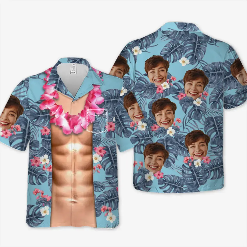 T-shirt hawaïen unisexe personnalisé avec photo « Air marin, cheveux salés » - Cadeau idéal pour les vacances d'été, idéal pour les membres de la famille