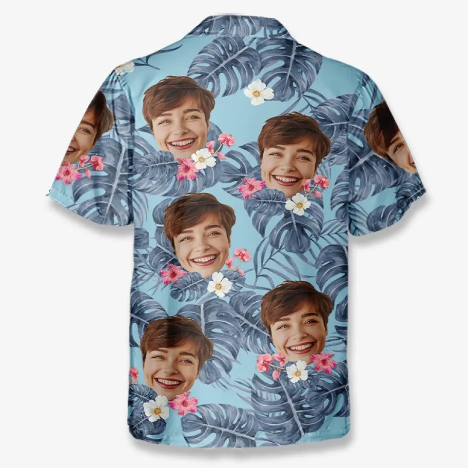 T-shirt hawaïen unisexe personnalisé avec photo « Air marin, cheveux salés » - Cadeau idéal pour les vacances d'été, idéal pour les membres de la famille