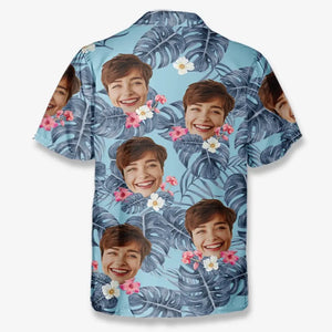 T-shirt hawaïen unisexe personnalisé avec photo « Air marin, cheveux salés » - Cadeau idéal pour les vacances d'été, idéal pour les membres de la famille