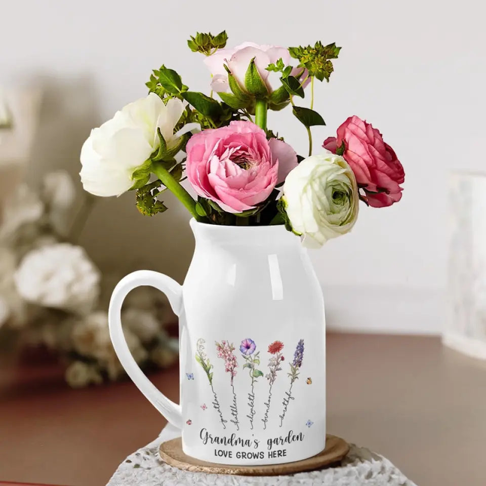 Un jardin d'amour pousse dans le cœur d'une grand-mère - Vase à fleurs personnalisé pour la décoration intérieure - Cadeau de fête des mères, de pendaison de crémaillère pour maman et grand-mère