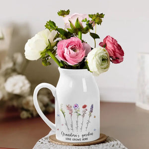 Un jardin d'amour pousse dans le cœur d'une grand-mère - Vase à fleurs personnalisé pour la décoration intérieure - Cadeau de fête des mères, de pendaison de crémaillère pour maman et grand-mère