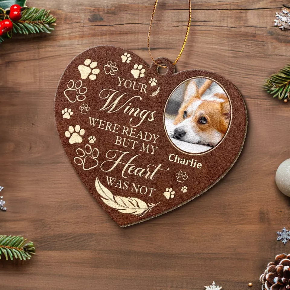 Photo personnalisée « Une empreinte de patte sur mon cœur » – Ornement commémoratif personnalisé en cuir – Cadeau de Noël, cadeau de condoléances pour les propriétaires d'animaux et les amoureux des animaux