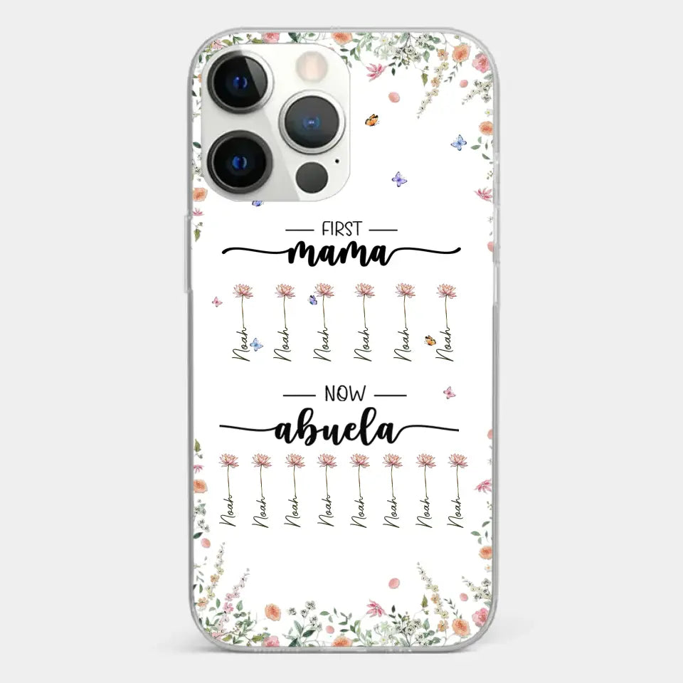 Première maman, maintenant grand-mère - Coque de téléphone transparente personnalisée pour la famille - Cadeau pour maman et grand-mère
