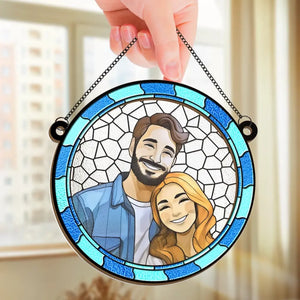 Custom Photo Where There Is Love There Is Life - Couple Personalized Window Hanging Suncatcher Ornament - Gift For Husband Wife, Anniversary