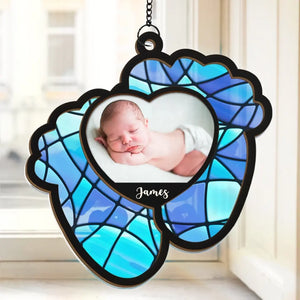 Photo personnalisée « Joyeux et lumineux avec mon petit plaisir » - Attrape-soleil personnalisé à suspendre à une fenêtre - Cadeau de Noël pour bébé, enfant et nouveau-né