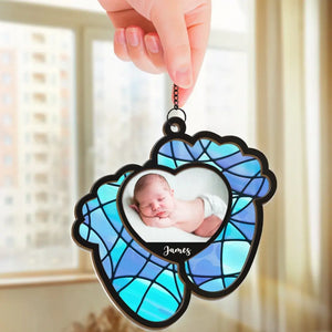 Photo personnalisée « Joyeux et lumineux avec mon petit plaisir » - Attrape-soleil personnalisé à suspendre à une fenêtre - Cadeau de Noël pour bébé, enfant et nouveau-né