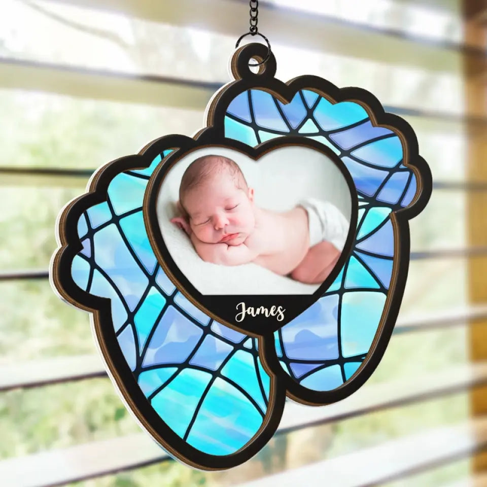 Photo personnalisée « Joyeux et lumineux avec mon petit plaisir » - Attrape-soleil personnalisé à suspendre à une fenêtre - Cadeau de Noël pour bébé, enfant et nouveau-né