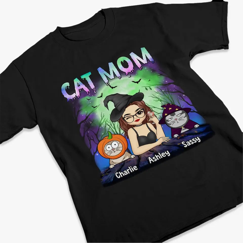 T-shirt, sweat à capuche et sweat-shirt unisexe personnalisé « Chat effrayant » d'Halloween - Cadeau d'Halloween pour les propriétaires et les amoureux des animaux