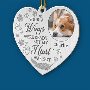 Photo personnalisée « Puissiez-vous trouver du réconfort dans les bras d'un ange » - Ornement commémoratif personnalisé - Forme personnalisée en métal - Cadeau de condoléances, cadeau de Noël pour propriétaires d'animaux et amoureux des animaux