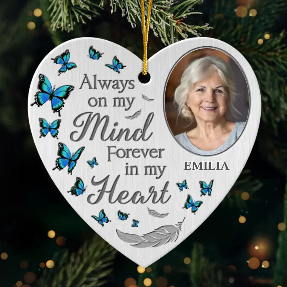 Photo personnalisée : maintenant au paradis, pour toujours en paix - Ornement commémoratif personnalisé - Forme personnalisée en métal - Cadeau de condoléances, cadeau de Noël pour les membres de la famille