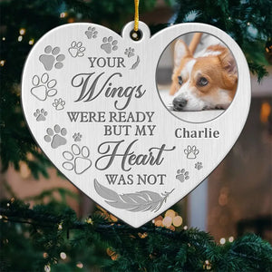 Photo personnalisée « Puissiez-vous trouver du réconfort dans les bras d'un ange » - Ornement commémoratif personnalisé - Forme personnalisée en métal - Cadeau de condoléances, cadeau de Noël pour propriétaires d'animaux et amoureux des animaux