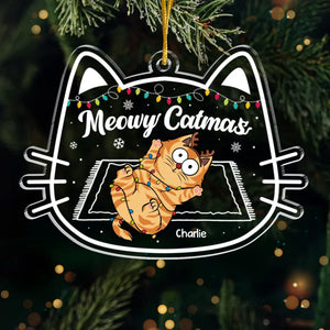 Pattes et réflexion sur la joie des fêtes de fin d'année - Ornement personnalisé en acrylique pour chat - Forme personnalisée - Cadeau de Noël pour propriétaires et amoureux des animaux