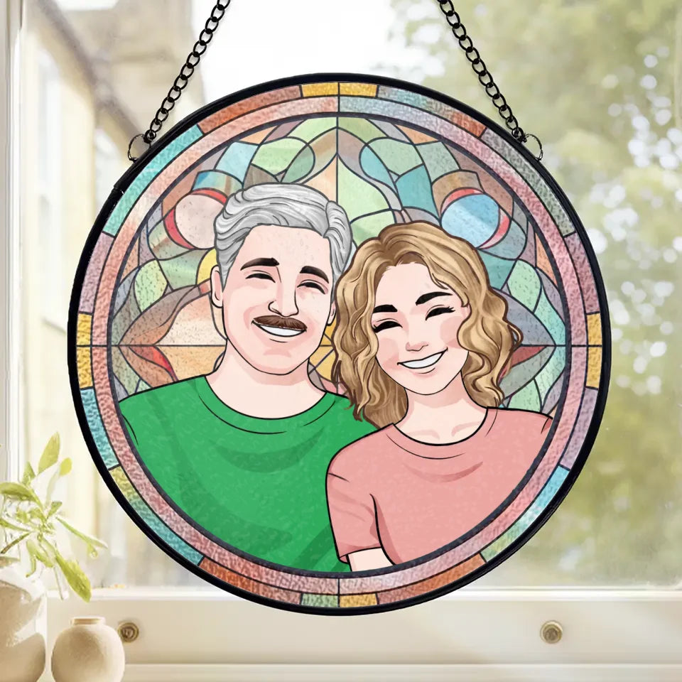 Femme heureuse, vie heureuse ! - Attrape-soleil personnalisé pour couple, vitrail à suspendre - Cadeau de Noël pour mari et femme, anniversaire