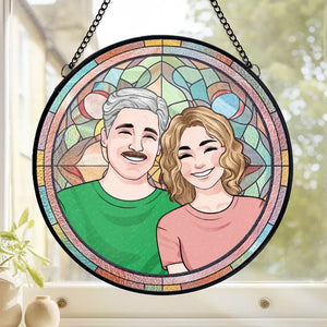 Femme heureuse, vie heureuse ! - Attrape-soleil personnalisé pour couple, vitrail à suspendre - Cadeau de Noël pour mari et femme, anniversaire
