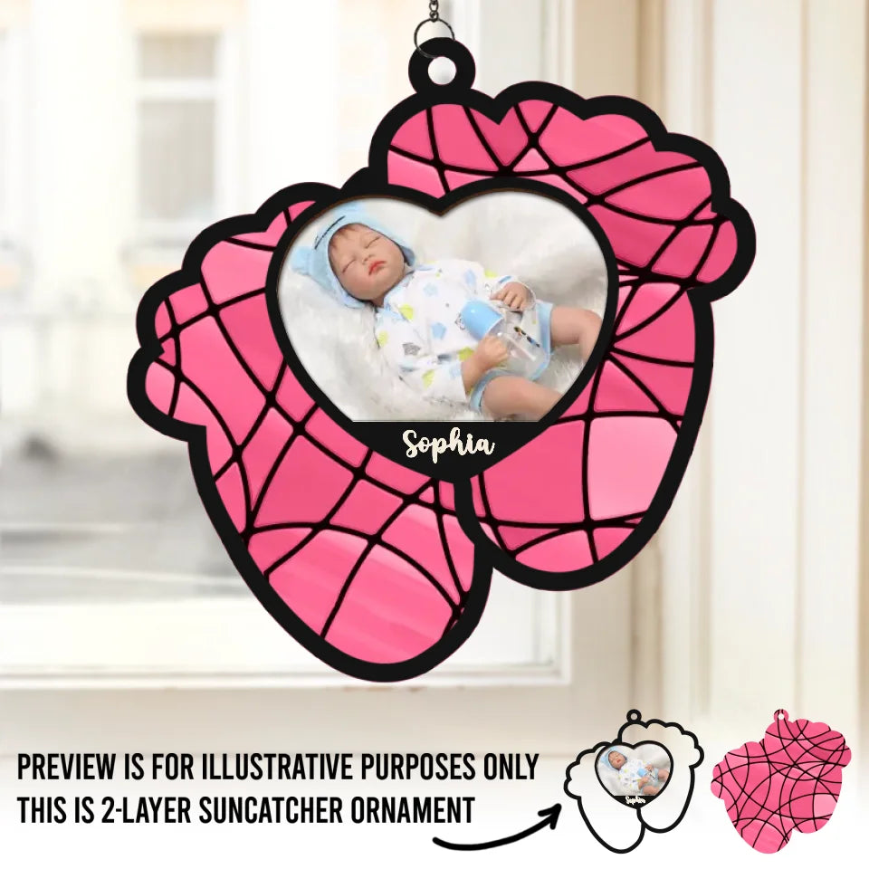Photo personnalisée « Joyeux et lumineux avec mon petit plaisir » - Attrape-soleil personnalisé à suspendre à une fenêtre - Cadeau de Noël pour bébé, enfant et nouveau-né