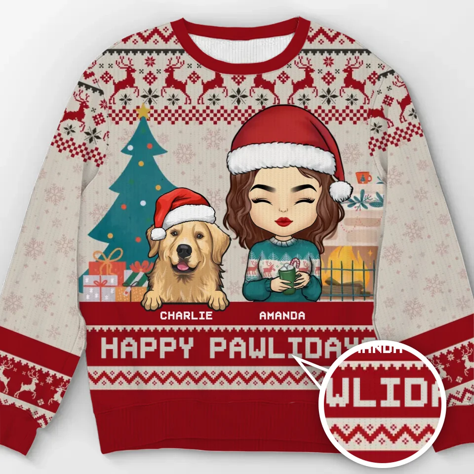 Joyeux Pawlidays - Sweat-shirt personnalisé pour chien et chat - Pull unisexe en laine - Cadeau de Noël pour mari, femme, anniversaire, propriétaires d'animaux, amoureux des animaux