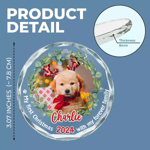 Photo personnalisée : Célébrez Noël avec vos amis à quatre pattes - Ornement en verre rond personnalisé pour chien et chat - Nouveauté, cadeau de Noël pour les propriétaires d'animaux, les amoureux des animaux, premier Noël AMZ