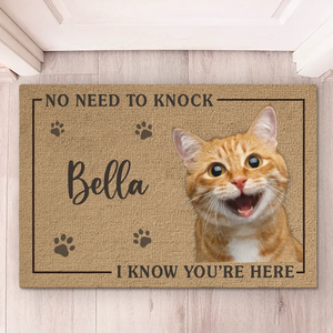 Custom Photo We Know You’re Here, So No Need To Knock - Dog & Cat Personalized Custom Home Decor Decorative Mat - House Warming Gift For Pet Owners, Pet Lovers