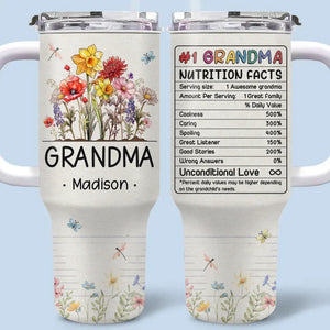 L'amour de grand-mère fleurit comme un jardin au printemps - Gobelet personnalisé en acier inoxydable de 40 oz avec poignée - Cadeau pour maman et grand-mère