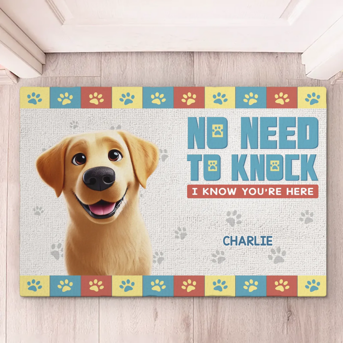 Pas besoin de frapper, le chien vous a senti à un pâté de maisons - Tapis décoratif personnalisé pour chien - Cadeau de pendaison de crémaillère pour les propriétaires d'animaux et les amoureux des animaux