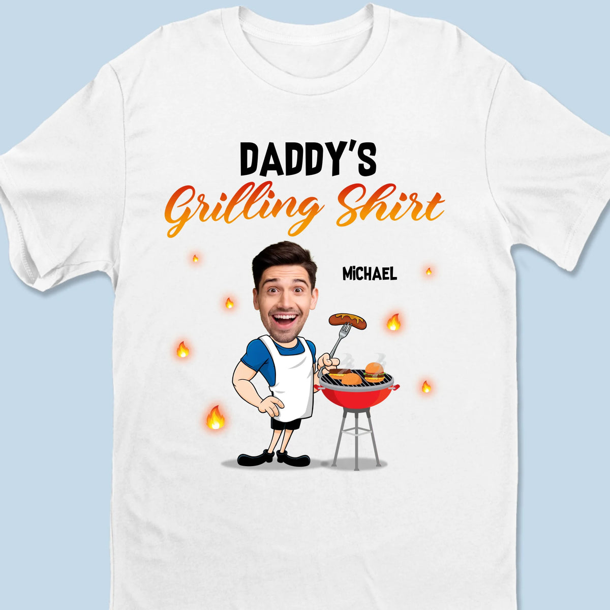 T-shirt personnalisé avec photo « Master of the Grill » - T-shirt unisexe personnalisé pour la famille, haut de gamme, sweat à capuche - Cadeau pour la fête des pères, papa, grand-père