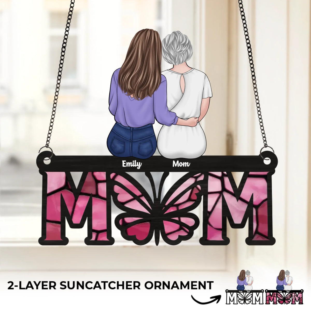Enveloppé dans l'amour de maman, toujours - Ornement attrape-soleil personnalisé à suspendre à la fenêtre de la famille - Fête des Mères, cadeau pour maman, grand-mère