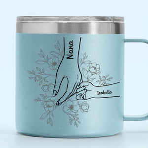 Forever Her Children, Forever In Her Hands - Family Personalized Custom 14oz Stainless Steel Tumbler With Handle - Mother's Day, Gift For Mom, Grandma