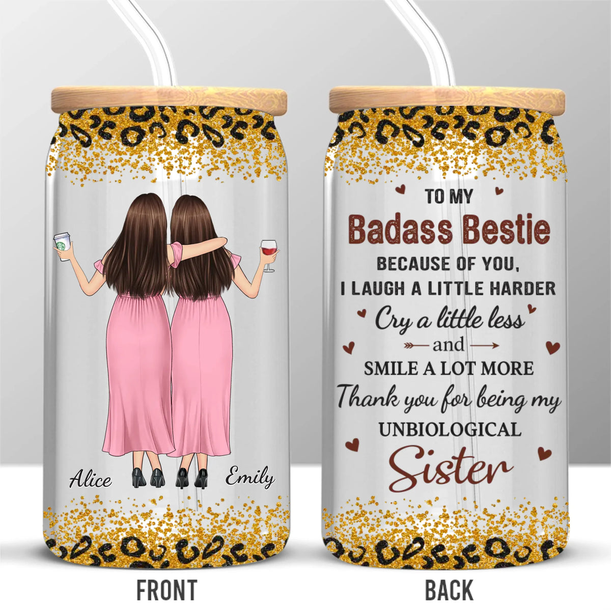 Les amis sont la famille que nous choisissons pour nous-mêmes - Tasse en verre personnalisée Bestie, tasse à café glacé - Cadeau pour meilleures amies, BFF, sœurs