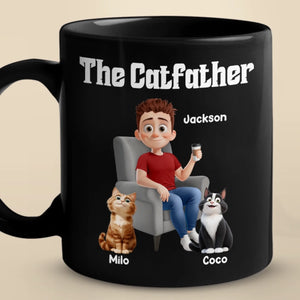 The Catfather - Cat Personalized Custom Black Mug - Father's Day,  Gift For Dad, Pet Owners, Pet Lovers