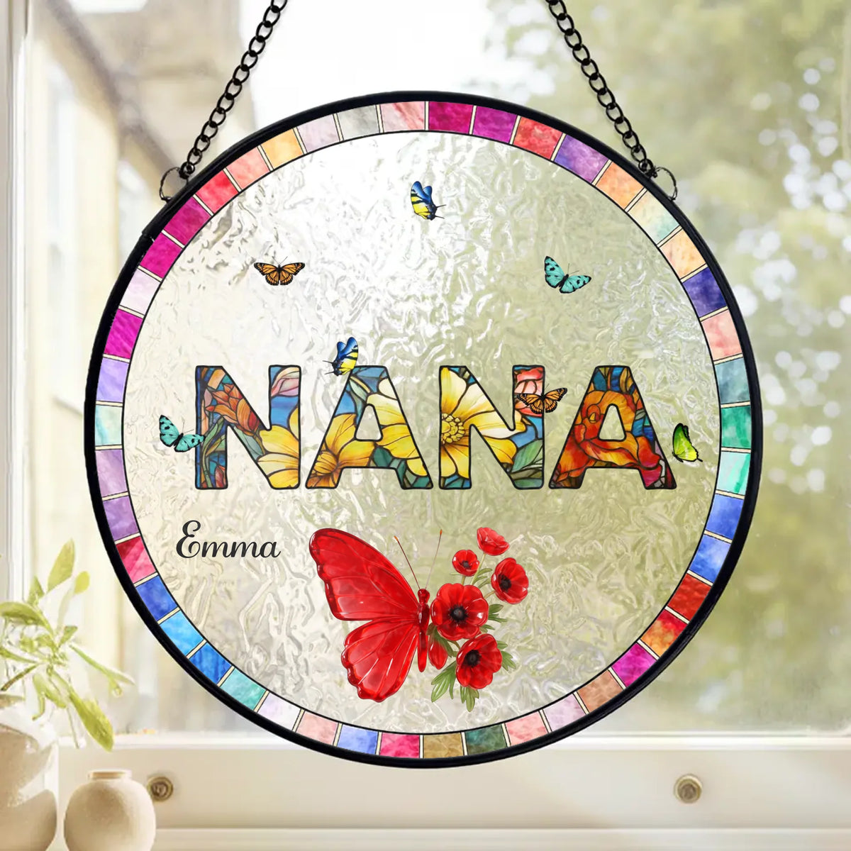 Custom Stained Glass Window Hanging Suncatcher - Personalized Mother's Day Gifts For Mom, Grandma - A Garden Of Love In Every Color