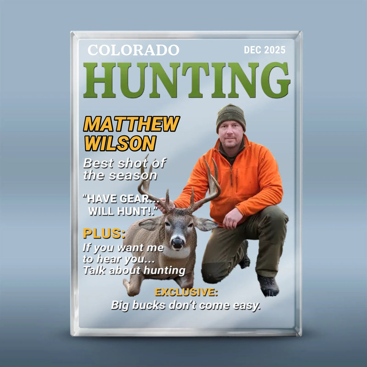 Custom Photo Magazine Rectangle Shaped Acrylic Plaque - Personalized Birthday Hunting Gifts For Hunters - Built For The Hunt