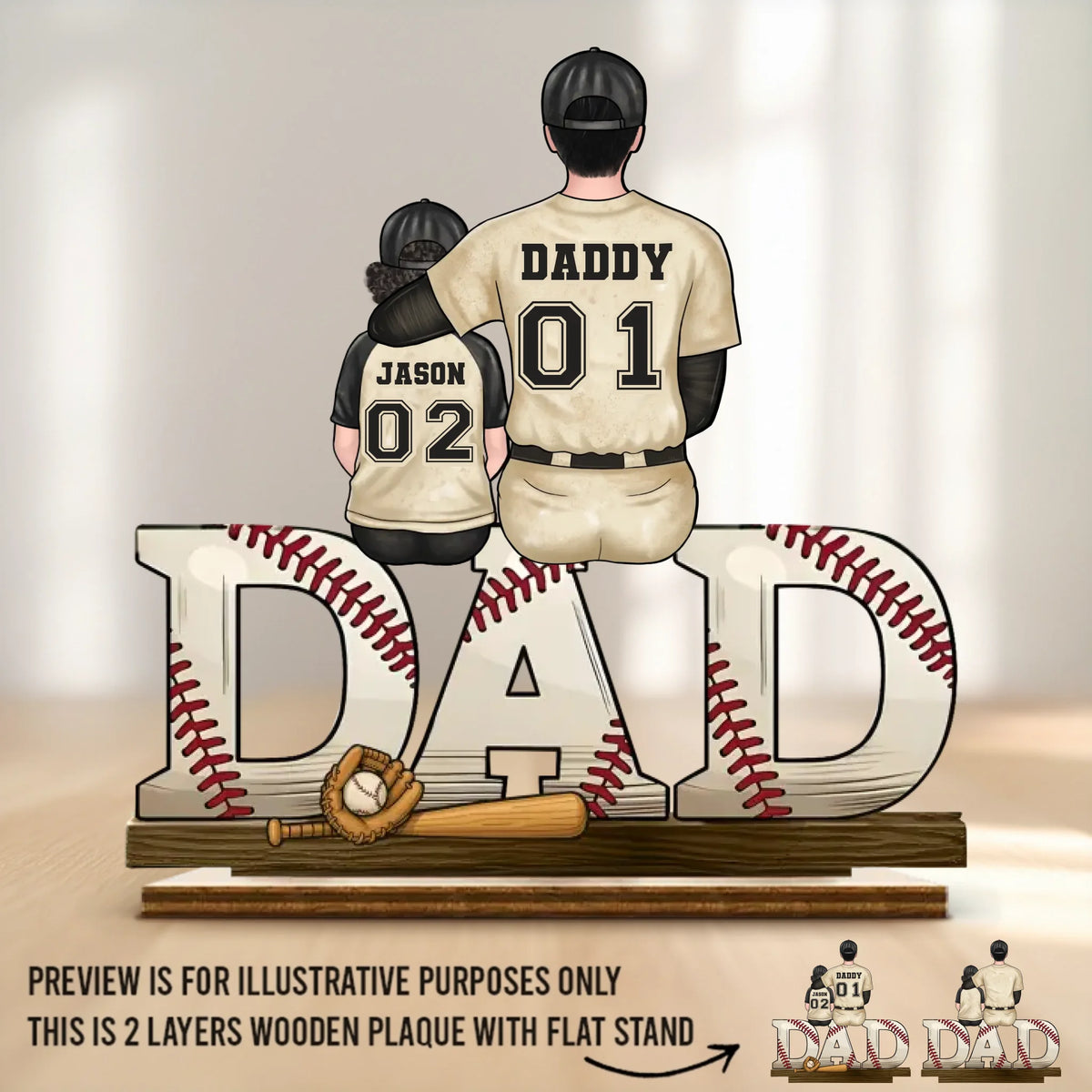 Our Favorite Position, Right Beside Dad - Family Personalized Custom Shaped 2-Layered Wooden Plaque With Flat Stand - Father's Day, House Warming Gift For Dad, Sport Lovers, Sport Players