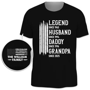 Custom Unisex T-Shirt With Design On Sleeve - Personalized Birthday Gifts For Dad, Grandpa - Loved By Kids & Grandkids