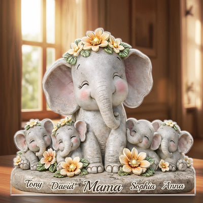Custom Elephant Acrylic Plaque - Personalized Mother's Day Birthday Gifts For Mom, Grandma - A Shelter Made Of Love