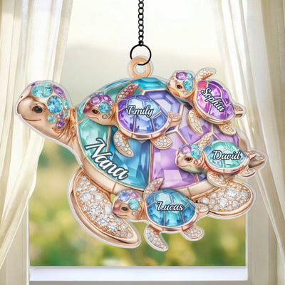 Custom Turtle Window Hanging Suncatcher Ornament - Personalized Mother's Day Birthday Gifts For Mom, Grandma - Love Across Every Wave