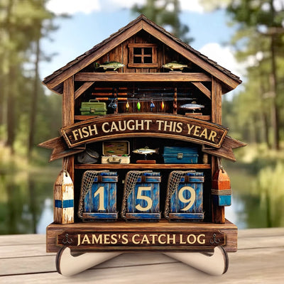 Custom Wooden Tracker Sign - Personalized Birthday Fishing Gifts For Fisherman - Master Angler Log