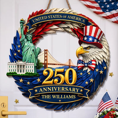 Custom Wood Sign - Personalized America 250th Anniversary Gifts For Mom, Dad, Brother, Sister, Kids - Home Of The Proud