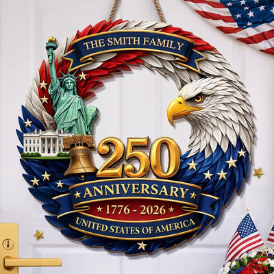 Custom Wood Sign - Personalized America 250th Anniversary Gifts For Mom, Dad, Brother, Sister, Kids - Proudly Celebrating 250 Years
