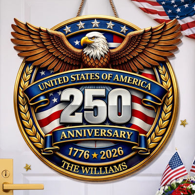 Custom Wood Sign - Personalized America 250th Anniversary Gifts For Mom, Dad, Brother, Sister, Kids - Freedom Lights Our Future