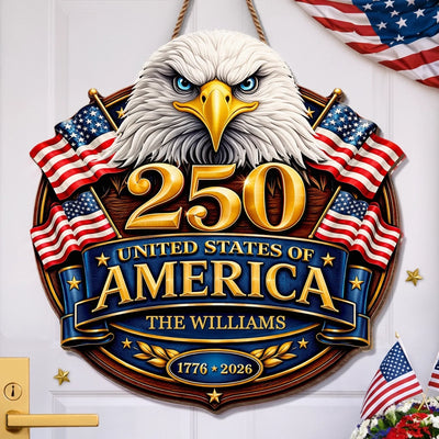 Custom Wood Sign - Personalized America 250th Anniversary Gifts For Mom, Dad, Brother, Sister, Kids - Proud Hearts Stand United