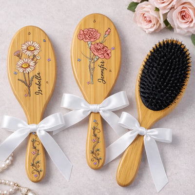 Custom Birth Month Flower Hair Brush - Personalized Thank You Graduation Birthday Gifts For Her, Friends, Sisters, Daughters, Mother, Bridesmaid - Bloom In Your Own Way