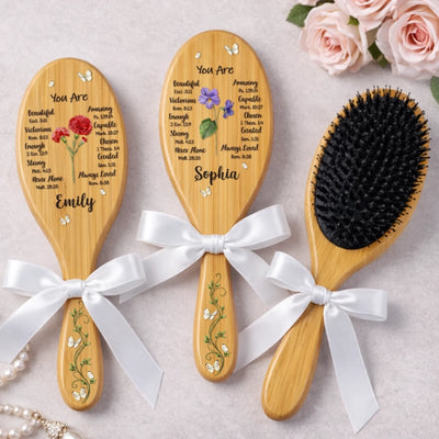 Custom Birth Month Flower Hair Brush - Personalized Thank You Graduation Birthday Gifts For Her, Friends, Sisters, Daughters, Mother, Bridesmaid - You Were Meant To Shine