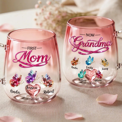 Custom Gradient Glass Mug - Personalized Birthday Gifts For Mom, Grandma - Mom Forever, Grandma With Pride