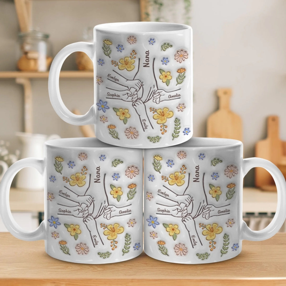 Tu tiens nos mains, et nos cœurs aussi - Mug personnalisé 3D à effet gonflé - Cadeau pour maman, grand-mère