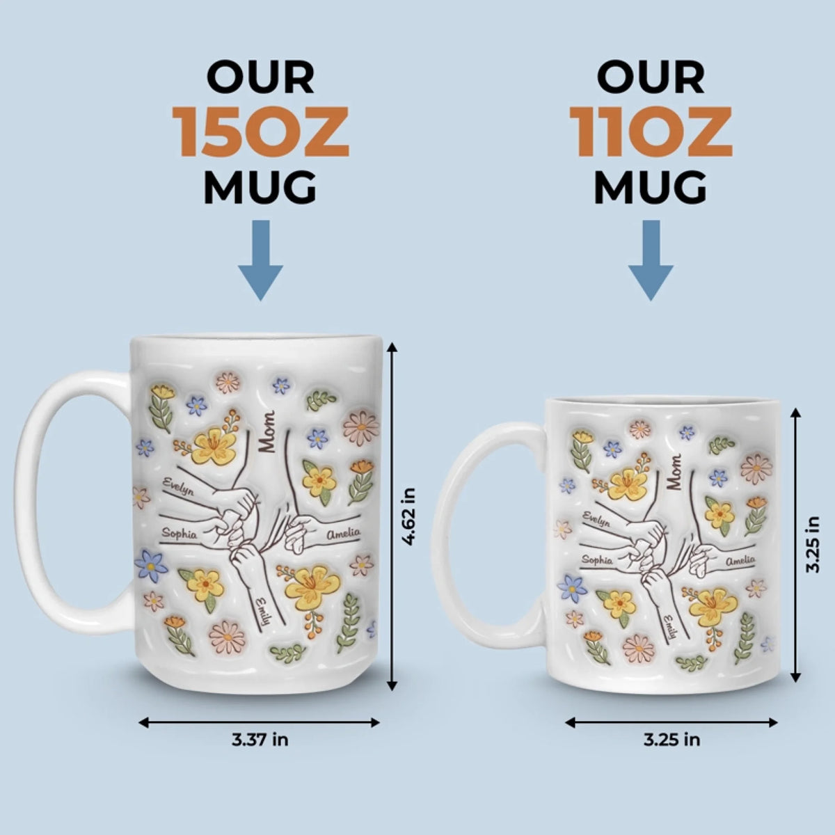 Tu tiens nos mains, et nos cœurs aussi - Mug personnalisé 3D à effet gonflé - Cadeau pour maman, grand-mère