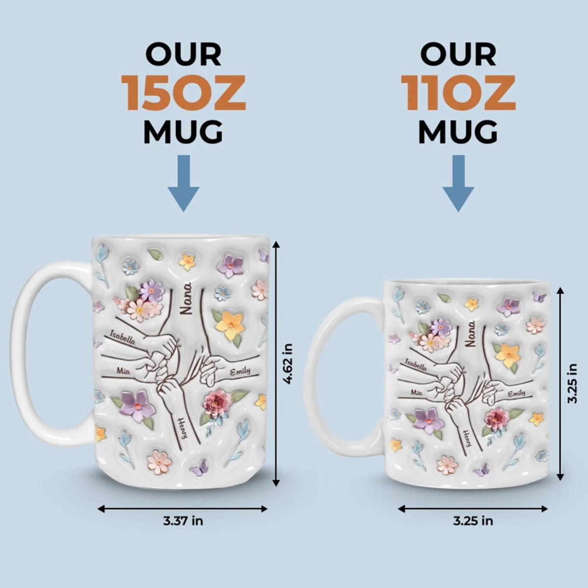 Maman, tu tiens ma main, et mon cœur aussi - Mug personnalisé 3D avec effet gonflé - Cadeau pour la fête des mères, maman, grand-mère