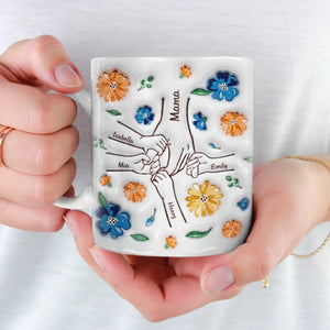 Tiens-moi la main, tiens mon cœur ! Mug personnalisé en 3D avec effet gonflé, idéal pour la fête des mères ou la fête des grands-mères.