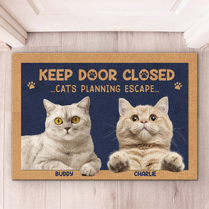 Custom Photo Don't Let The Pets Out - Dog & Cat Personalized Custom Home Decor Decorative Mat - House Warming Gift, Gift For Pet Owners, Pet Lovers