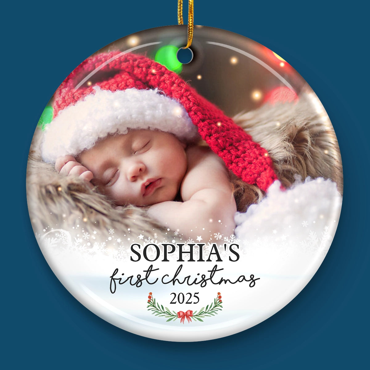 First Christmas - Personalized Custom Round Shaped Ceramic Photo Christmas Ornament - Upload Image, Gift For Family, Christmas Gift