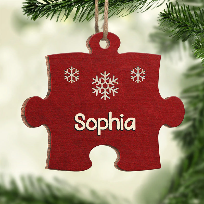 Un morceau de puzzle familial - Ornement personnalisé pour la famille - Forme en bois personnalisée - Cadeau de Noël pour les membres de la famille
